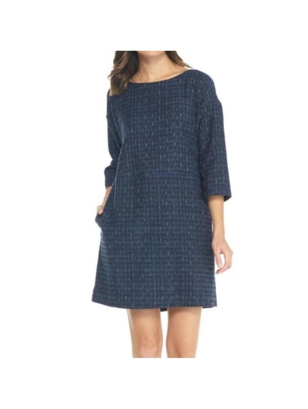 Eileen Fisher Organic Cotton Jacquard Scoop Neck Dress Retail $398 Oversized MED